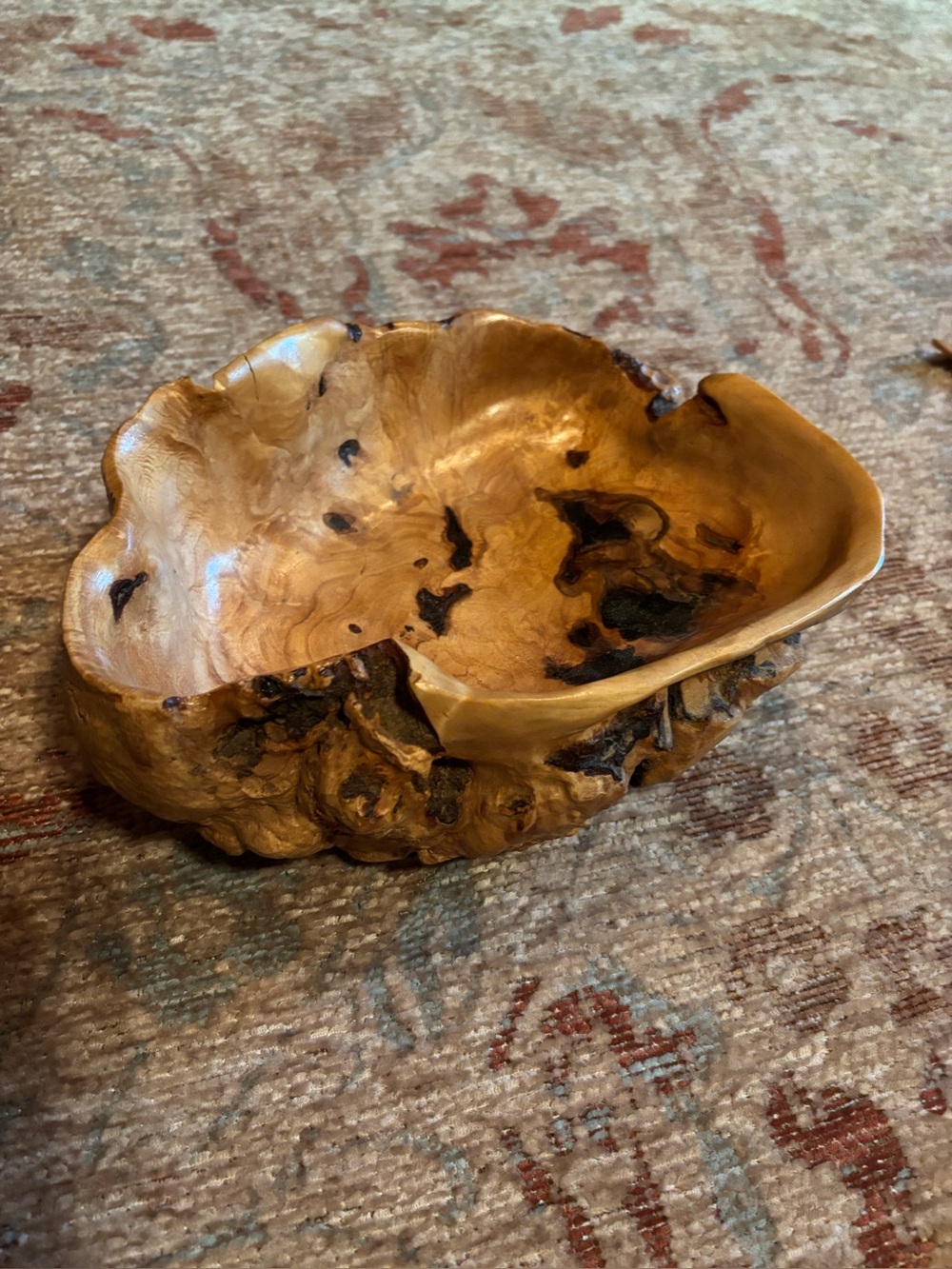 Handcrafted Birch Burl Wood Decorative Bowl - Natural Brown. Signed and numbered